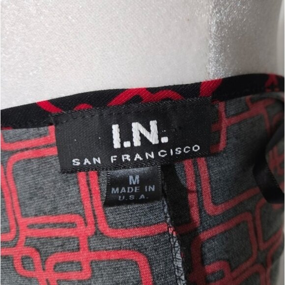 I.N. Red and Black Fit and Flare Dress V-Neck 3/4 Sleeve Size M - Picture 4 of 4